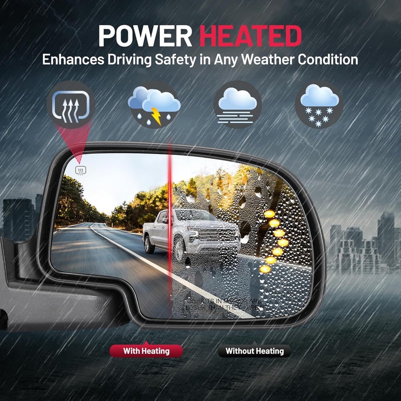 BDFHYK Towing Mirrors Compatible with Chevy Avalanche 1500/2500, Silverado 1500/3500, Silverado 2500 HD, Suburban 1500/2500, Tahoe; Compatible with GMC Sierra 1500 2500 3500, Yukon XL 1500 2500, Black - Image 3